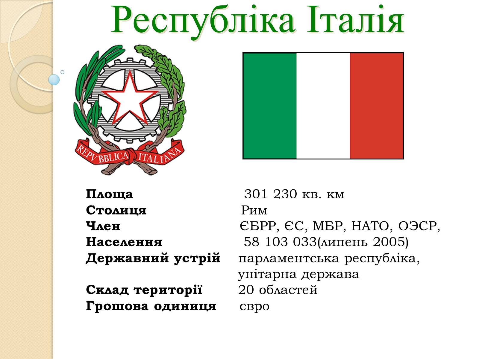 Презентація на тему «Республіка Італія» (варіант 3) - Слайд #1