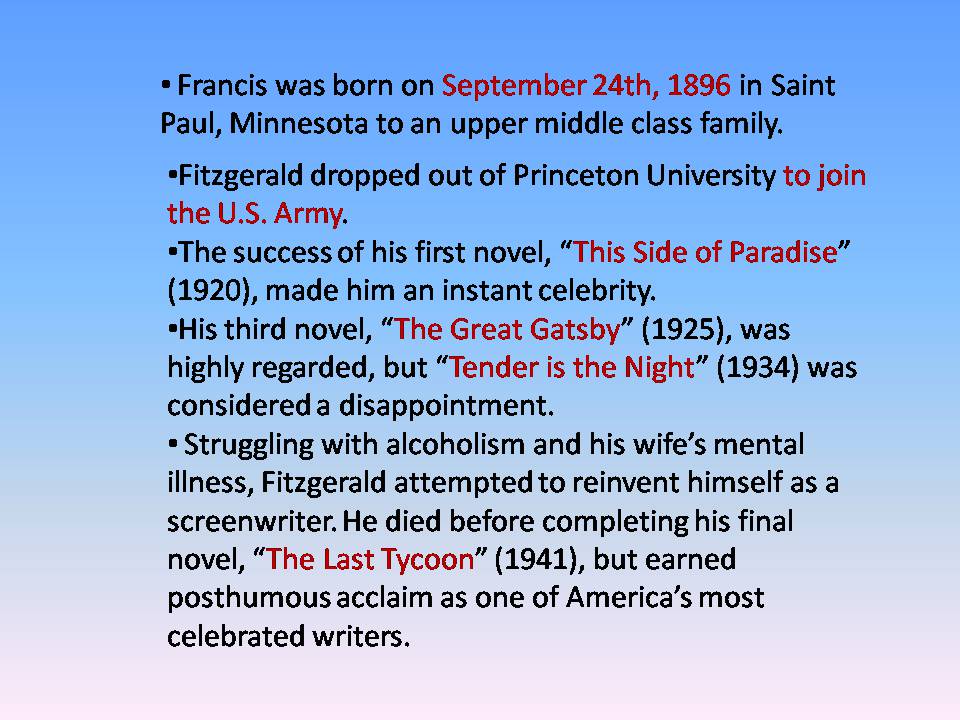 Презентація на тему «Francis Scott Key Fitzgerald» - Слайд #3