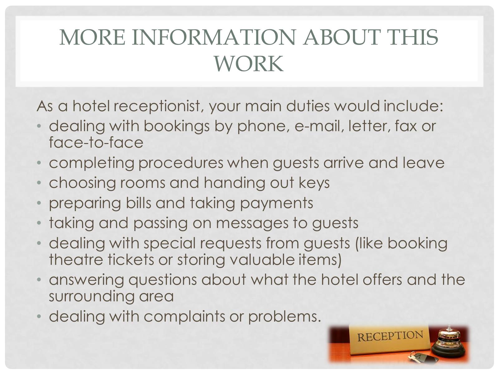Презентація на тему «The hotel receptionist» - Слайд #7