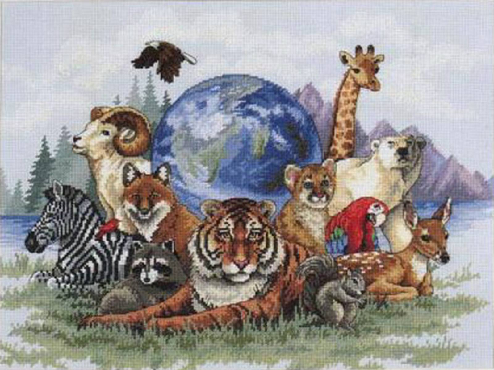 Животные на земном шаре. Вышивка крестом. Вышивка крестом животные. Картины животных в природе. Вышивка крестом животные наборы.