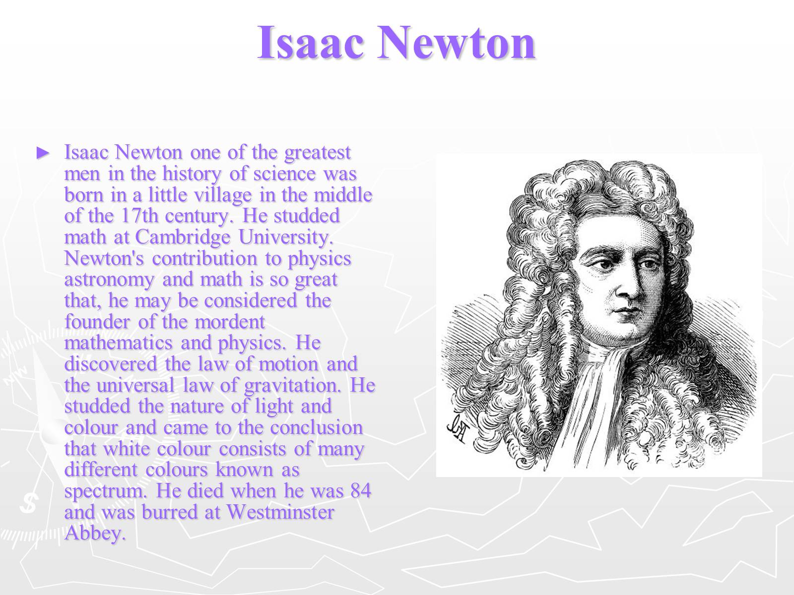 Исаак Ньютон на английском