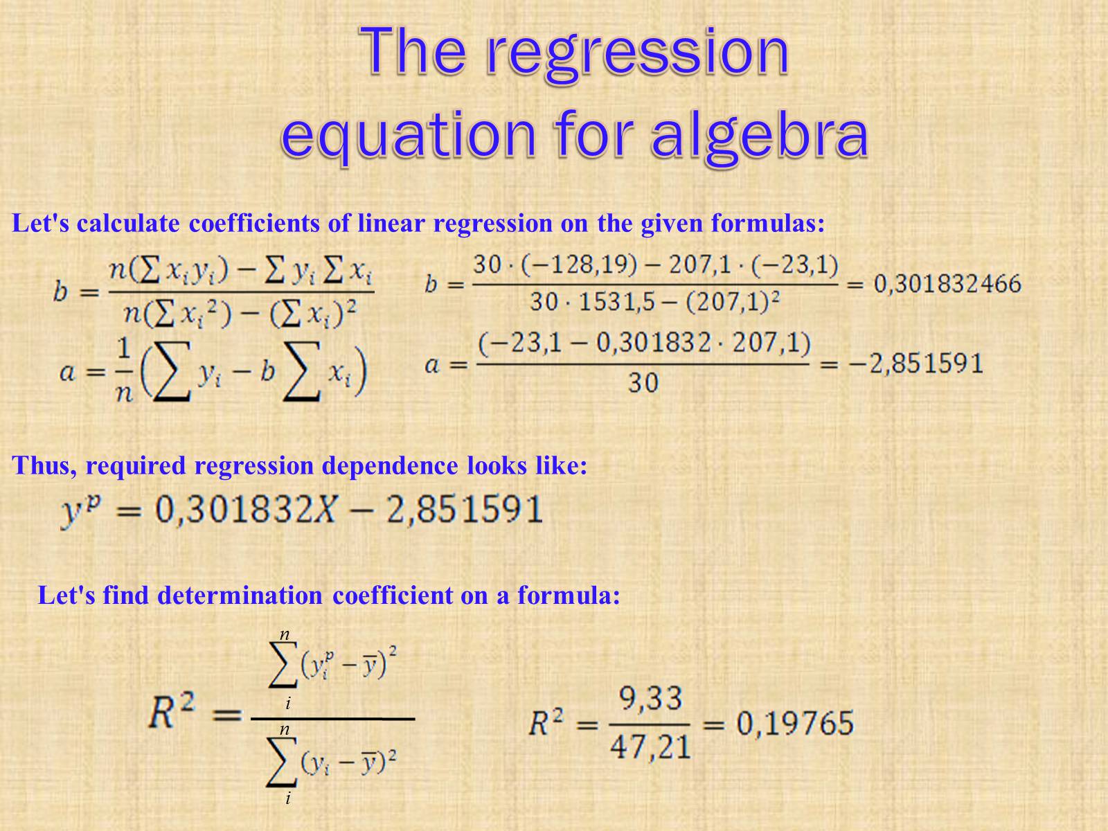 Презентація на тему «Simple Linear Regression as an example of the actual processes description» - Слайд #12