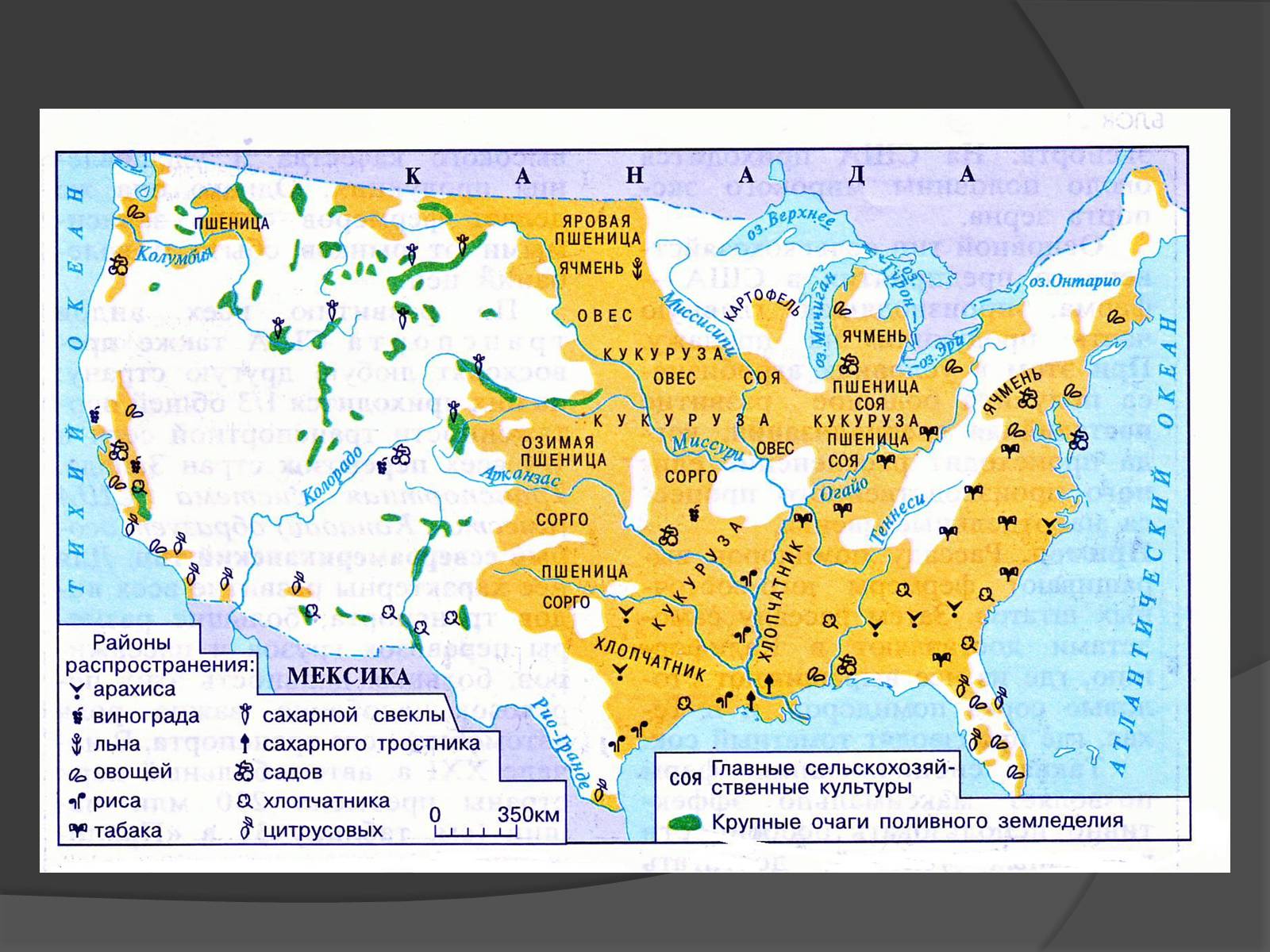 Сельскохозяйственные культуры США на карте