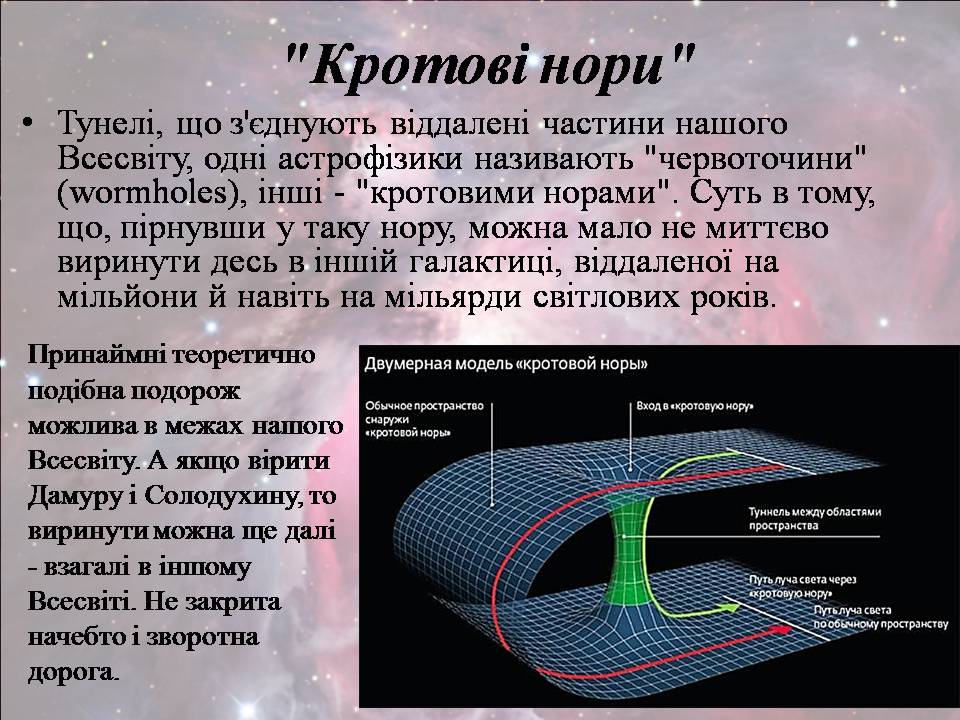 Плотное пространство. Кротовые Норы червоточины. Кротовые Норы и черные дыры. Двумерная модель Кротовой Норы.