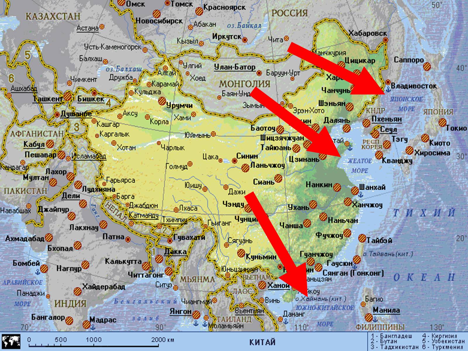 Какие моря омывают берега китая. Граница России и Китая на карте с городами. Северный Китай на карте. Китай карта географическая. Карта Китая с городами.