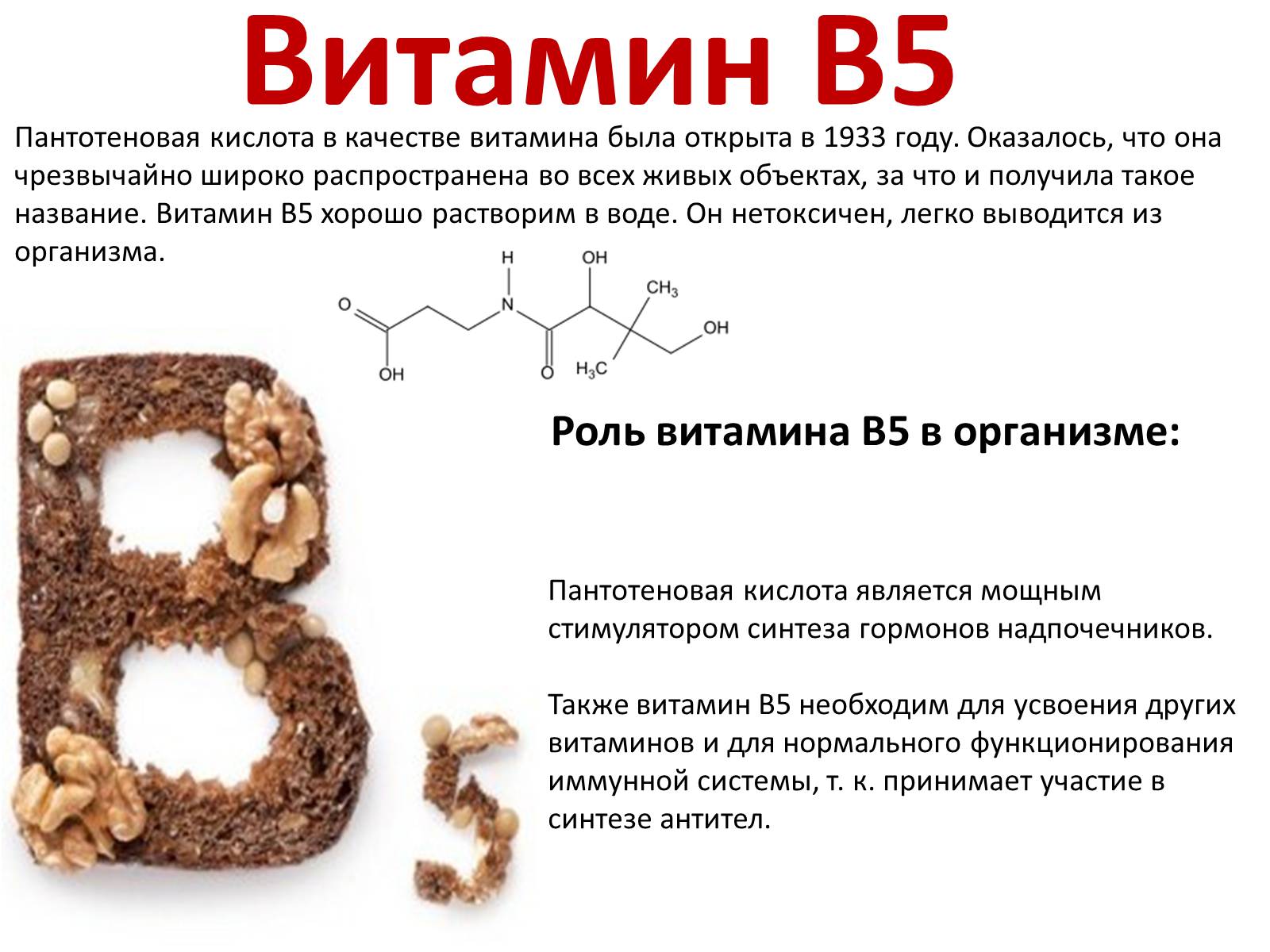 Витамин б вред. Витамин б5 пантотеновая кислота. Витамин в5 пантотеновая кислота функции. Витамин в5 или пантотеновая кислота. Роль в организме витамина b5.
