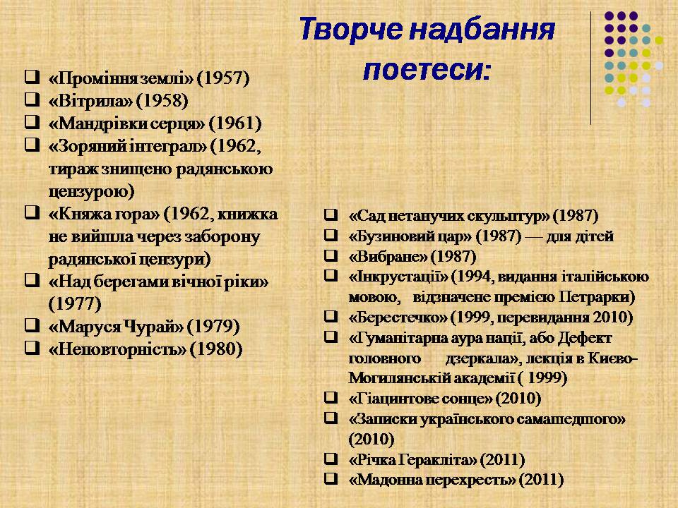 Презентація на тему «Ліна Костенко» (варіант 30) - Слайд #19