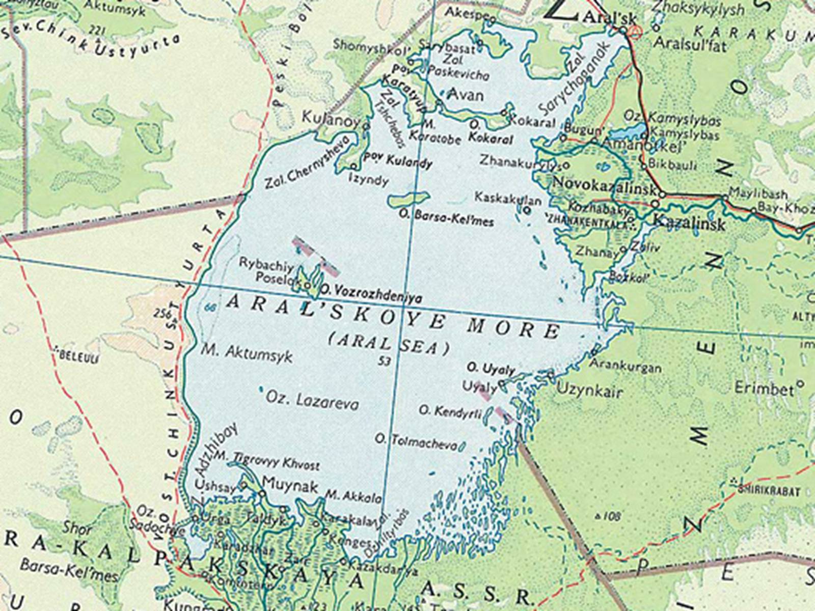 Аральское море в 1960 году на карте