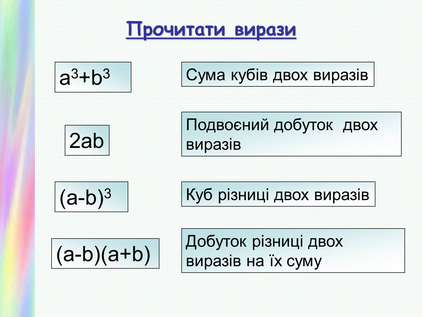 Презентація на тему «Формули скороченого множення» (варіант 1) - Слайд #5